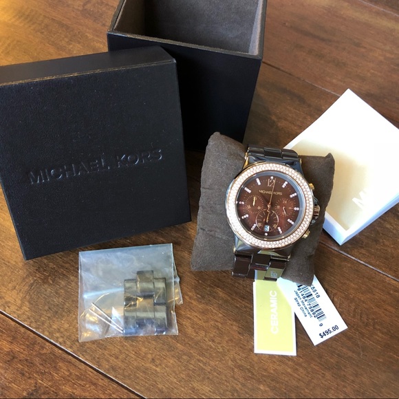 Michael Kors MK5518 Chocolate Ceramic Chrono Watch - Picture 4 of 8